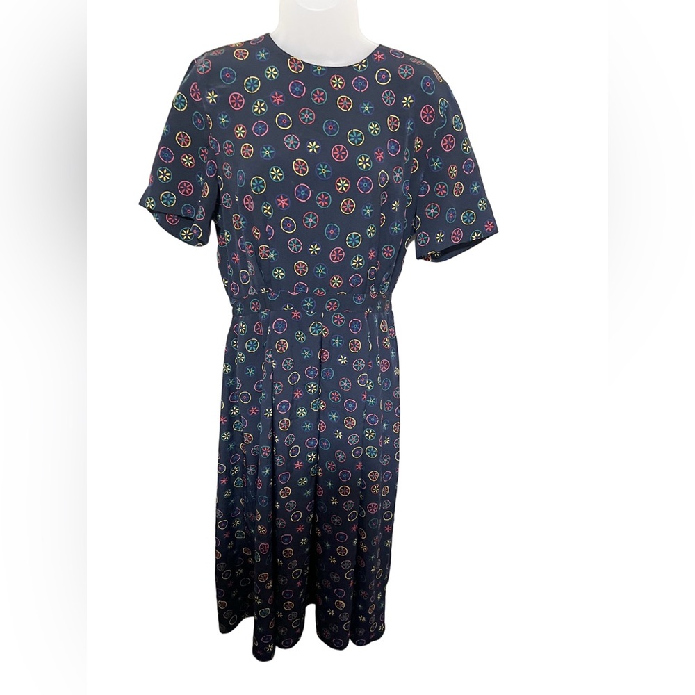 Vintage Talbots Dress 10 Midi Navy Floral Medallion Secretary Retro Modest